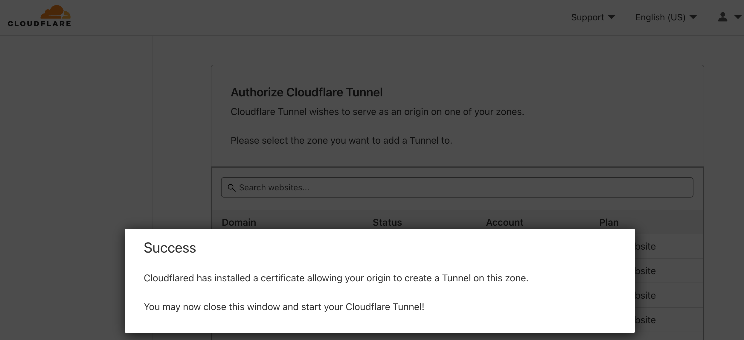 Authorize cloudflare to use a domain for the tunnels